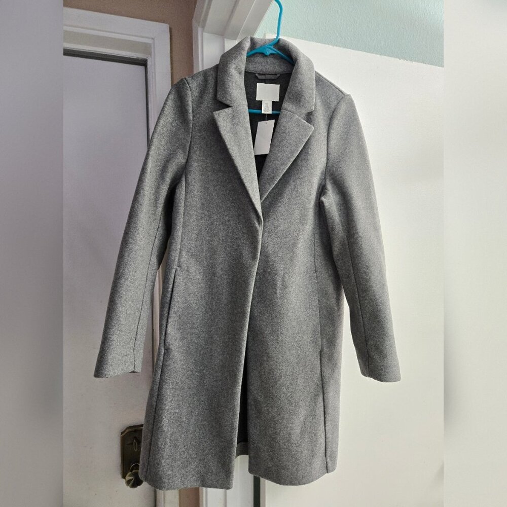 H&M Grey Single-Breasted Coat Size Small